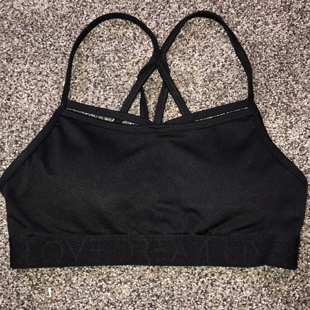 Black sports bra with removable pads.